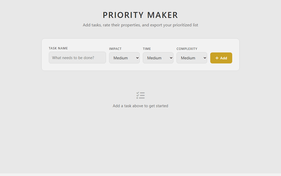 Priority Maker task scoring interface