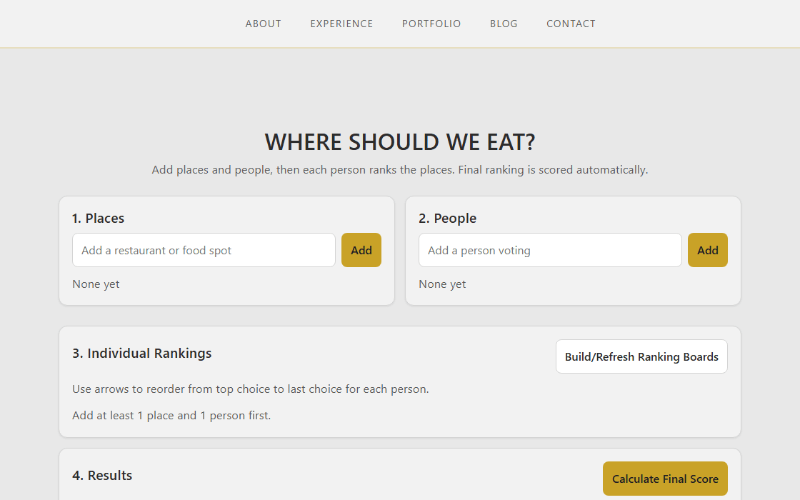 Where Should We Eat group ranking interface
